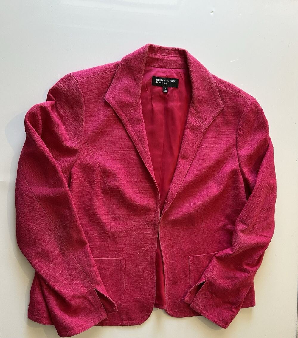 Jones New York Collection Womens Sz 12 Hot Pink 100% Silk Blazer Jacket Career